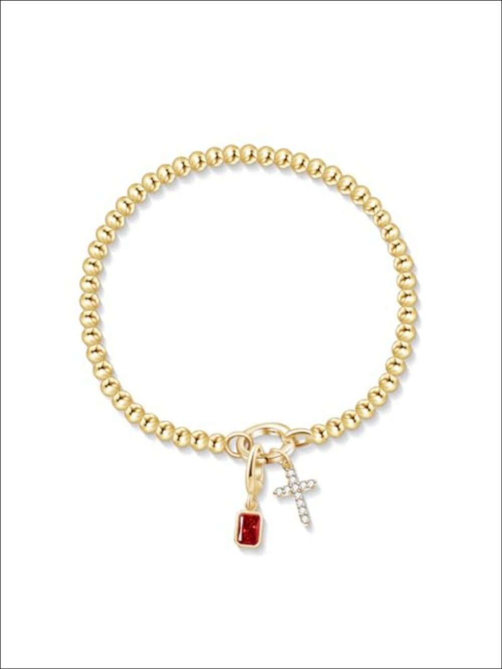14K Gold Plated Beaded Birthstone Cross Bracelet for Women Dainty Stretch